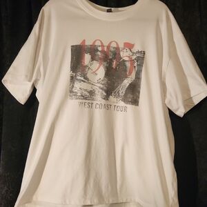 Vintage Style '1995 West Coast Tour' Graphic Tee - White with Red & Gray Print